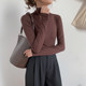 Autumn and Winter Thin Fleece Thermal Base Layer Modal Half-Turtleneck Brushed T-Shirt for Women, Slim Fit Layering Top Ins