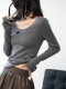 Trendy U-Neck Long-Sleeve Base Shirt for Women, Autumn/Winter 2025 New Style, Gray, Slim-Fit, Stylish Top