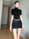 Sexy Style Black Half-High Collar Mid-Sleeve T-Shirt for Women, Spring Season, Slim Fit, Elegant and Cool Black Top for Stylish Ladies