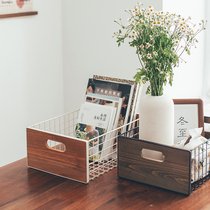 Semi-home day style Miscellaneous Tabletop Finishing Containing Box Iron Art Wood Tea Table Snacks Fruit Remote Control Books Disposal Basket