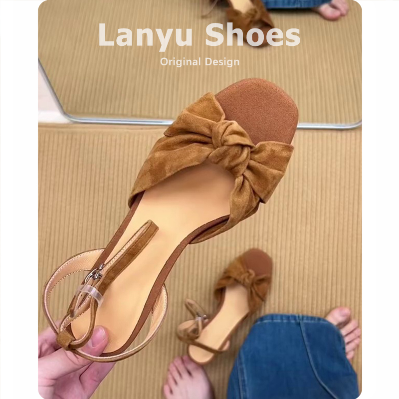 Sheepskin Version~Vintage Style French Open-Toe Sandals for Women, Perfect for Summer Wear with Skirts, Stunning Chunky Heel Hollow High Heels