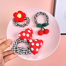 Large intestine Hairband children tie hair leather band cute girl ball head rope red bow Cherry hair accessories