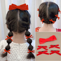 Korean version of new velvet double bow hairpin cute children hairclip red bow set princess hair accessories