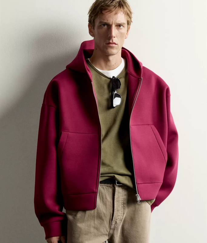 Za2026 Autumn New Arrival Men's Loose Tech Fabric Hooded Zipper Sweatshirt 1437330 630 Za2026 Autumn New Arrival Men's Loose Tech Fabric Hooded Zipper Sweatshirt 1437330 630
