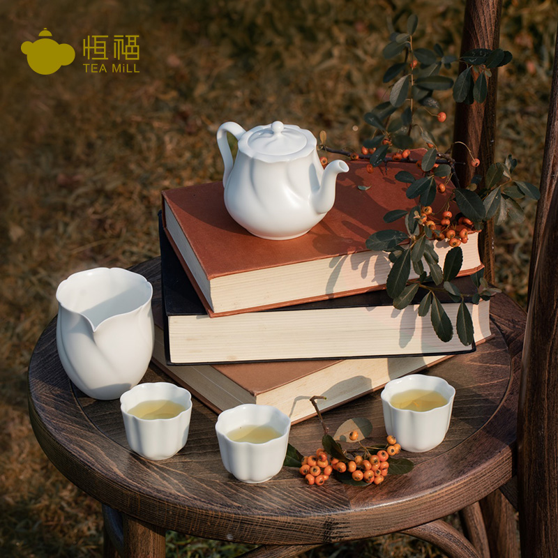 Hengfu Kung Fu Kung Fu Tea Set Kit Home White Porcelain Ceramic Teapot Tea Cup Dingkiln Aroma Companion Sets-Taobao