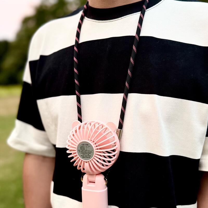 Thick Style Portable Fan with Double Buckle Lanyard, Handheld and Neck-Hanging Fan Cord, Double-Headed Small Electric Fan Cord, Anti-Strangle, Portable