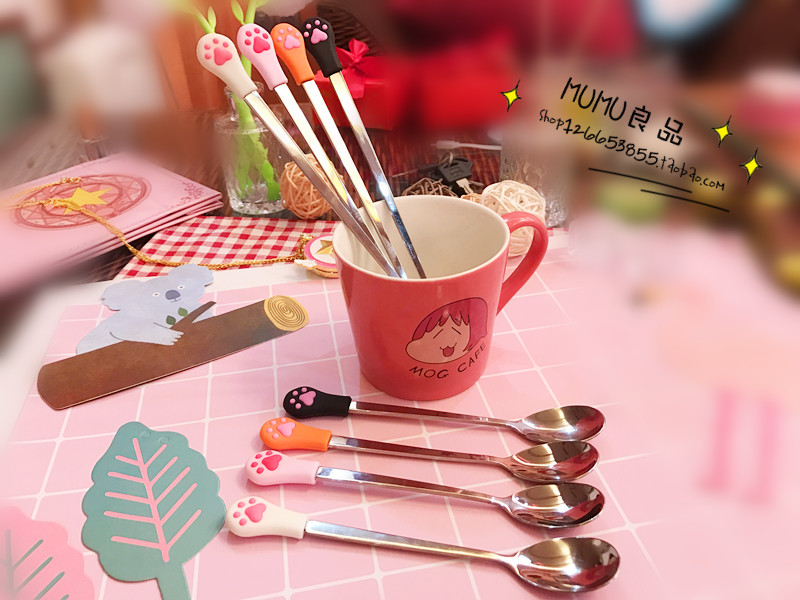 Dễ thương cát thìa bằng thép không gỉ phim hoạt hình silicone mèo claw muỗng muỗng cà phê khuấy thìa thìa sữa muỗng muỗng hoạt hình xung quanh hình dán dễ thương