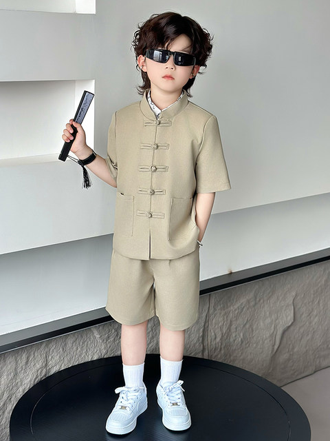 Children's Chinese suit linen thin boy's dress Tang suit Chinese style boy's tunic suit Liuyi hosting performance clothing