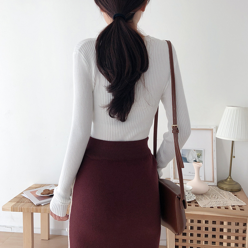 Áo len cổ chữ V có cổ tay dài mùa thu cho nữ tự trồng trọt hoang dã áo sơ mi bó sát sang trọng áo len mỏng mùa thu cardigan nữ