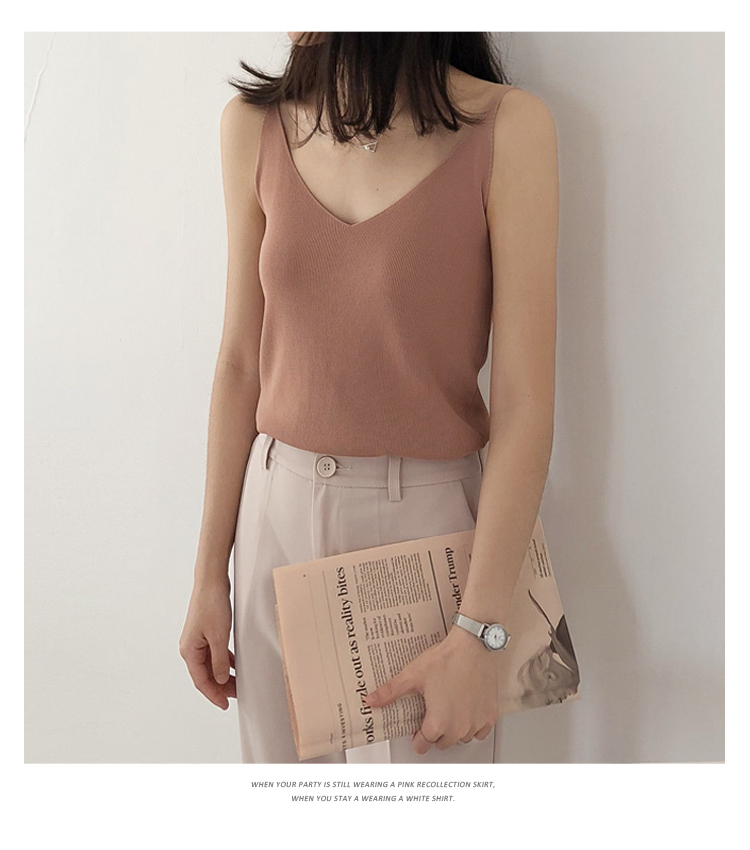Chic đan sling nhỏ tươi áo bên trong v cổ đáy đơn giản băng lụa hoang dã vest nữ mặc mùa hè thời trang mặc nhà nữ giới