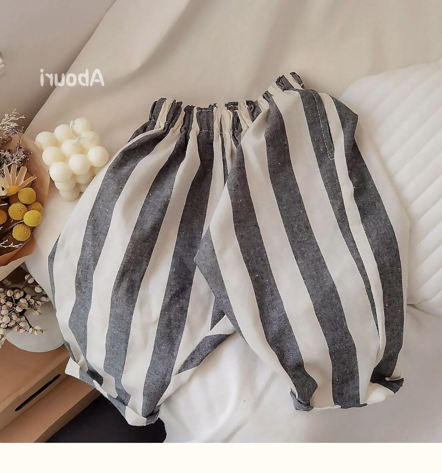 Cavity Tone Children Shorts Cotton Linen Striped Slim boy pants Summer Seven Pants Girl Foreign Pie Korean version Roof pants