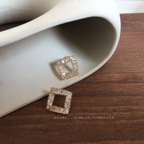 Square zircon fashion earrings 2021 New Tide Korean temperament Net red earrings sterling silver needle commuter earrings women