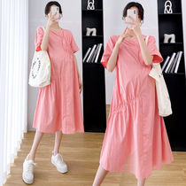 2022 Summer dress new Korean version Large code Pregnant Women Dress Blouse with Slim And Slim Fit Summer Tandem Dress Spring Dress Long Dress