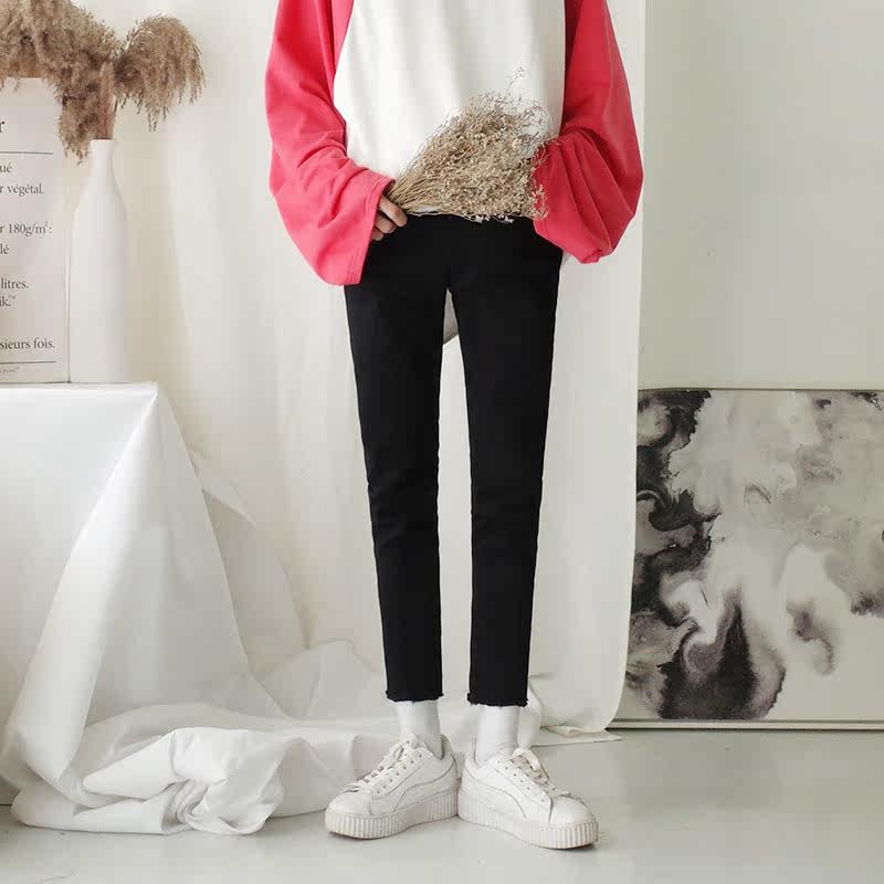 质量无敌的牛仔裤修身显瘦黑色九分裤简约百搭弹力情侣款铅笔裤潮