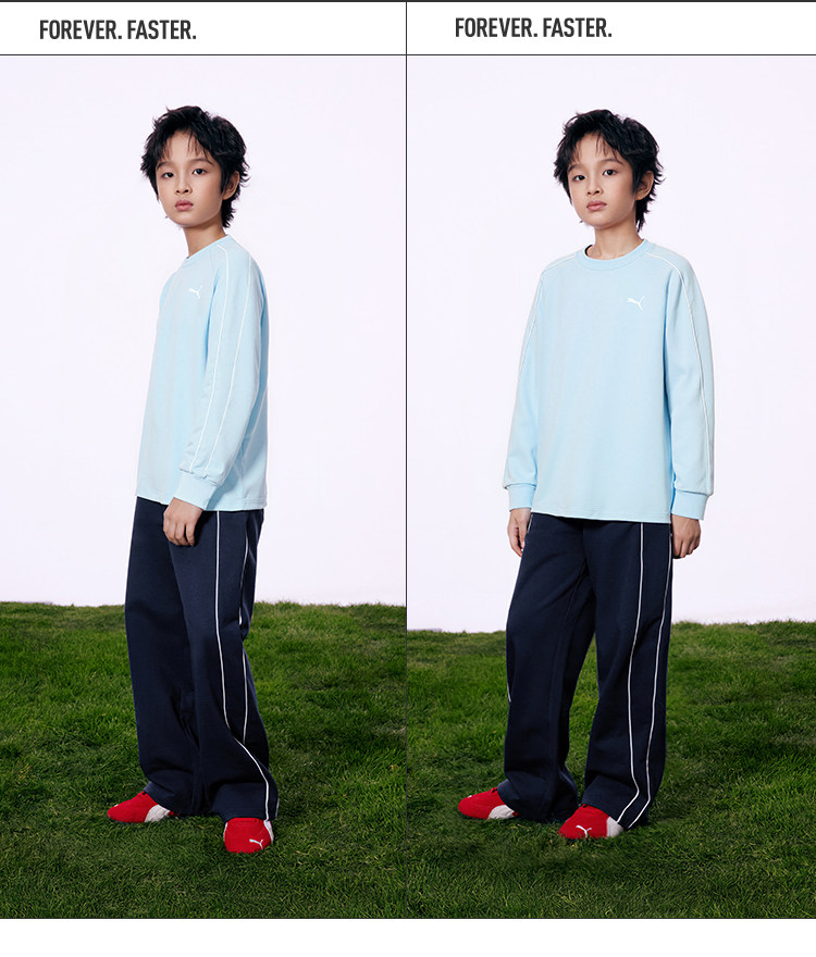 PUMA彪马童装2026新款儿童长袖T恤简约时尚条纹圆领运动T7打底衫 — 24