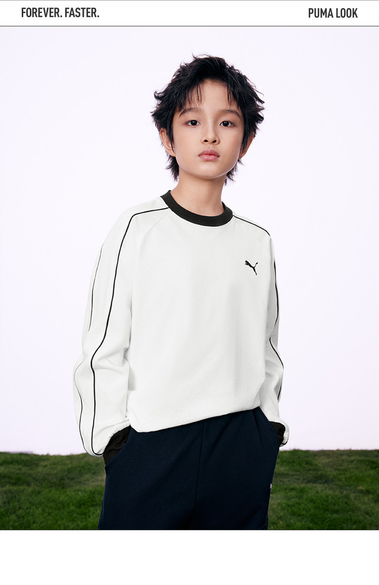 PUMA彪马童装2026新款儿童长袖T恤简约时尚条纹圆领运动T7打底衫 — 20