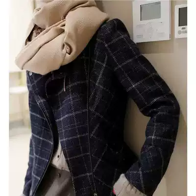 mularsa autumn and winter plaid jacket women are thin and wild, slim waist, Western style plaid suit collar, short top