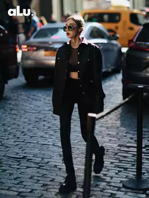 ALUONLINESHOP high quality elastic fabric slim high wear black pants