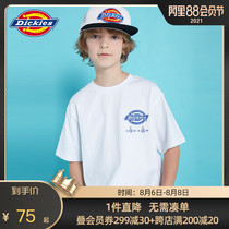 Dickies mens and womens middle and high tide childrens summer front single label back color LOGO printed round neck short sleeve T-shirt base shirt