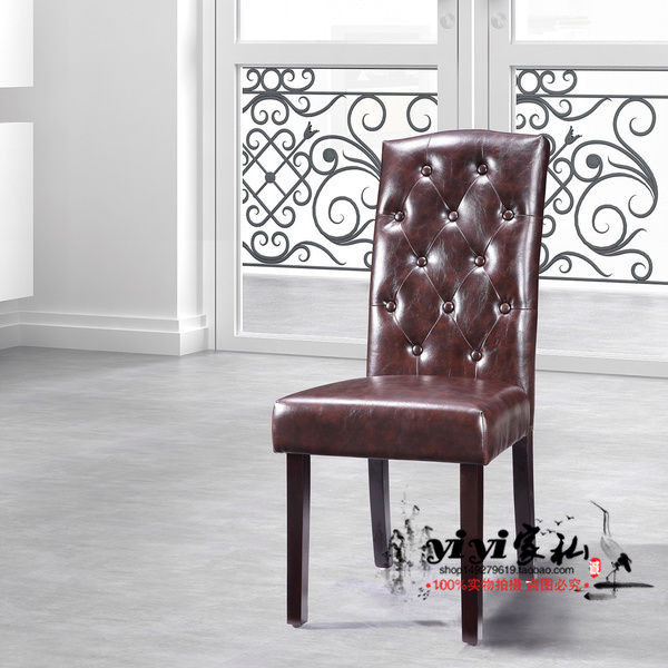 American countryside retro made of old solid wood PU leather Leather Buckle Dining Chair Upscale Leather Art Living Room Book Room Desk Casual Chair