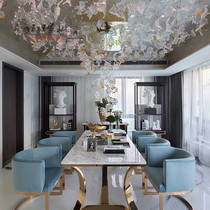 Modern Chinese stainless steel gilded dining table minimalist Fancy Marble Table Fashion Designer Living Room Dining Chair