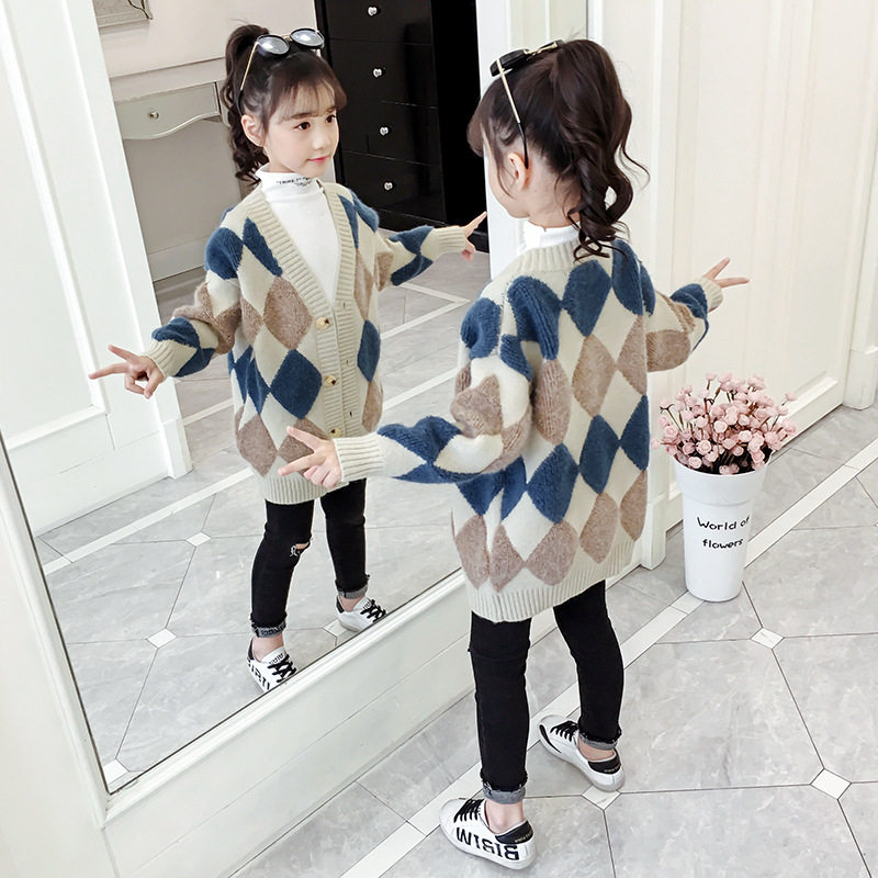 Girls Sweater 2023 Spring Clothing New Costume in the middle of a long spring - coat blouse with girls