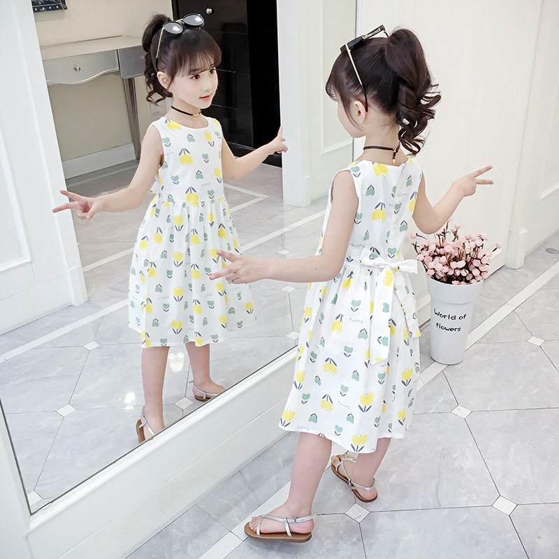 Girls dress 2022 summer new children's clothing Western style Korean print skirt little girl cotton princess skirt