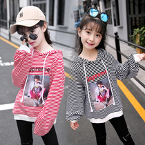 Girls spring sweatshirt striped with long jacket mesh red long sleeve T-shirt CUHK Tong Yang qi blouse T-shirt T-shirt