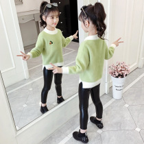 Girls sweater thickened Yang Mink dust blouse Han Edition Childrens Slewder Clothes Cross Current Knitting Sweater