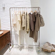 Stainless Steel Clothing Store Show Shelves Landing Style Wire Drawing Silver Middle Island Rack Hanging Clothes Pole Womens Clothing Store Display Shelf Shelves