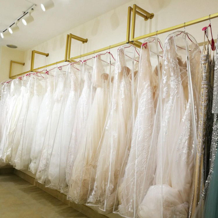 Wedding Dress Shop Show Show Golden Brief Wall-mounted Clothing Shop Upper Wall Side Hanging Dress Rack Qipao Photo Gallery Display Shelves