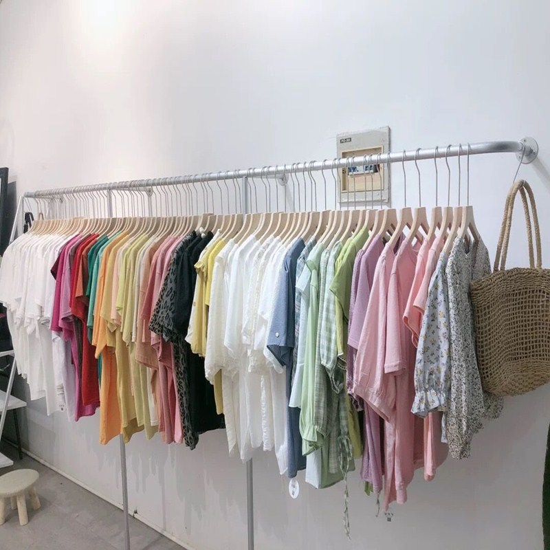 Clothing Display Rack Upper Wall Hanging Women's Clothing Store Shelves Gold Hanging Floor Style Hanging Clothes-Iron Nano Silver