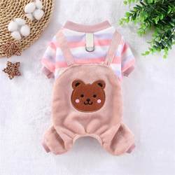 Pet Warm Thickened Flannel Four-Legged Autumn and Winter Clothing for Small and Medium-Sized Dogs and Cats, Teddy, Pomeranian, with Leash Attachment, Hoodless