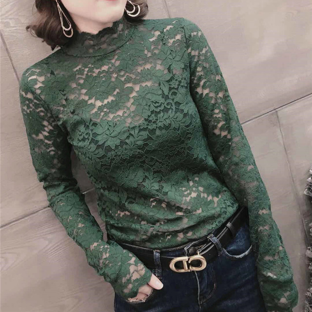 Lace shirts for women 2024 spring authentic European products, versatile, fashionable, Internet celebrity slim-fitting bottoming shirts, long-sleeved tops, trendy