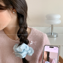 Korean large intestine hair tie for women high-end and temperament blue organza exquisite headband high ponytail double-layered headband hairband