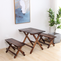Outdoor solid wood table and chair outdoor leisure portable balcony three-piece small apartment American household foldable combination
