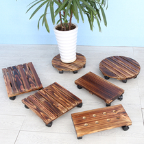 Living room household flower pot tray belt wheel mobile wooden round floor-to-ceiling bonsai base roller universal wheel Solid wood