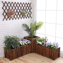 Anti-corrosion wood flower box combination carbonized solid wood green flower pot municipal road isolation outdoor wood flower trough rectangle