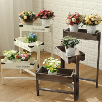 Indoor balcony Living room American florist Flower solid wood multi-layer folding green dill flower rack fleshy trapezoidal floor-to-ceiling