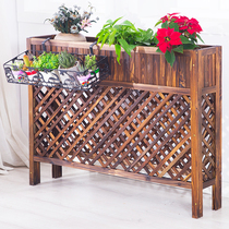 Outdoor balcony anticorrosive wood grid flower box solid wood potted flower slot partition flower fence fence carbonized flower shelf