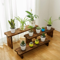 Solid wood flower stand living room single wooden courtyard ladder shelf Wood multi-layer simple corner stepped meat