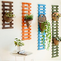 Anti-corrosion wood living room wall flower rack Balcony wall hanging Wrought iron wall hanging plant rack Solid wood hanging wall flower pot rack