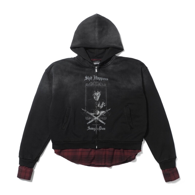 Songaadon 25Fw Double-Layer Fabric Fake Two-Piece Washed Printed Hoodie Songaadon 25Fw Double-Layer Fabric Fake Two-Piece Washed Printed Hoodie
