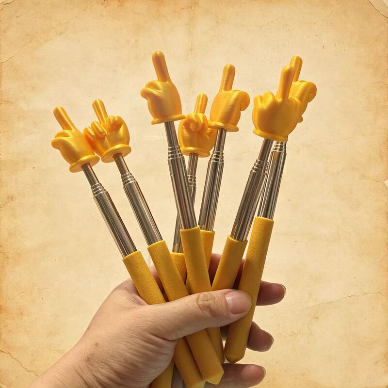 Prank Props 3D Printed Creative Middle Finger Reading Stick, Retractable Vertical Middle Finger Golden Finger Stick Baton