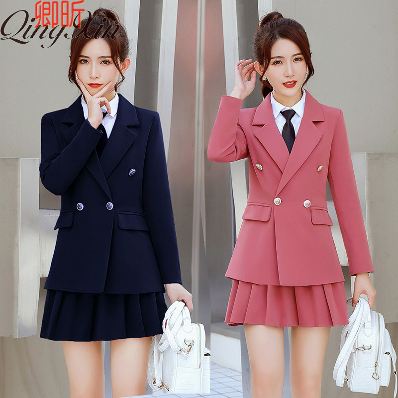 2021 New Career Suit Woman Long Sleeve Suit Plexu Skirt College Wind Uniform Nursery School Work Clothes Spring Autumn Clothes