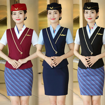 Stewardess uniform female professional suit summer short-sleeved high-speed rail student crew vest tooling Hotel front desk overalls