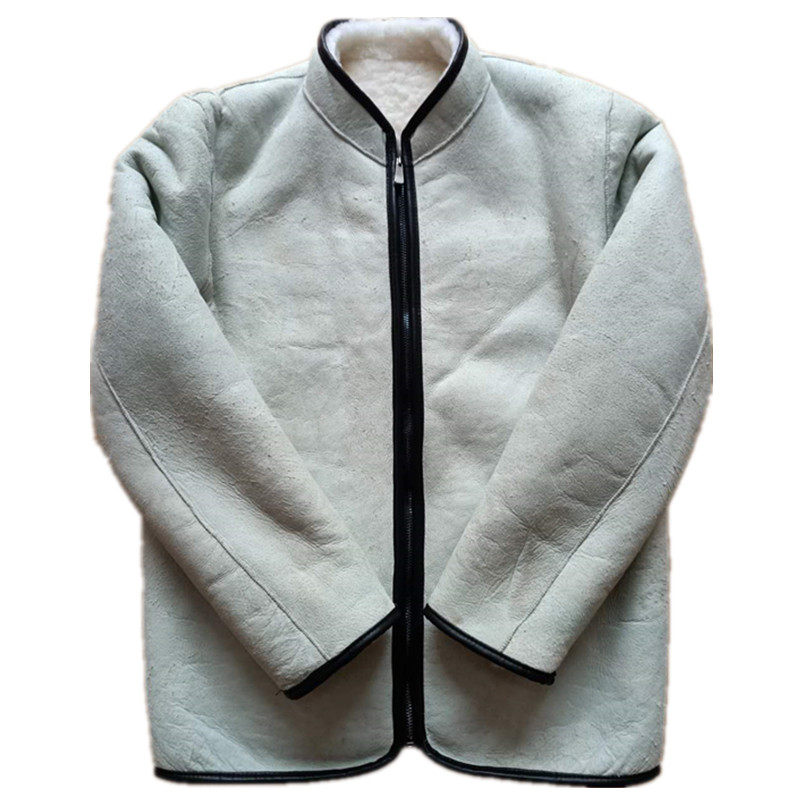 Sheep fur integrated leather padded jacket with whole skin thickened mid-aged men's cashmere boutique liner Outdoor male and female leather clothing