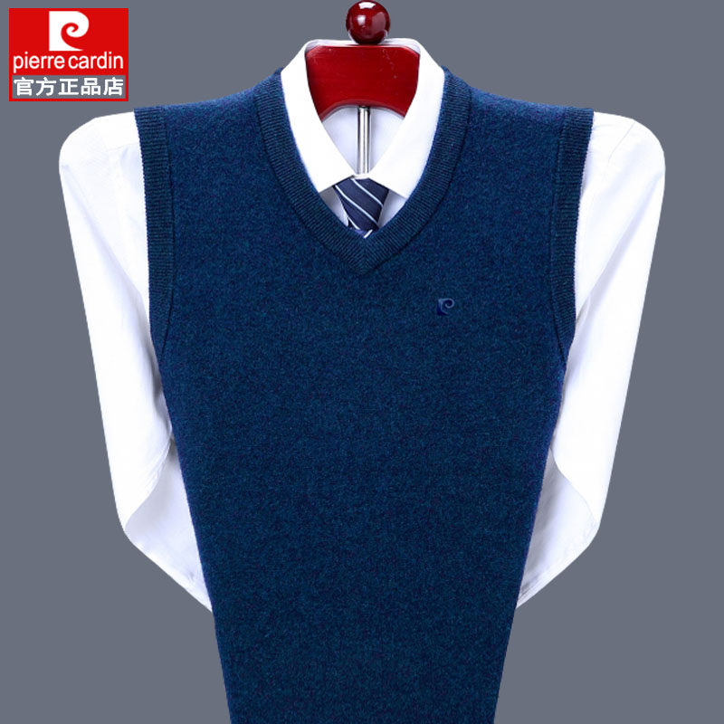 Жилет Pierre Cardin из чистого кашемира, мужской утолщенный свитер для папы с V-образным вырезом, шерстяной жилет без рукавов с воротником в виде куриного сердца