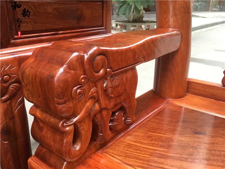 Gỗ hồng mộc Miến Điện Warring States voi sofa trái cây lớn gỗ hồng mộc phòng khách 12 cm đầu voi sofa đồ gỗ gụ - Bộ đồ nội thất kệ để tivi