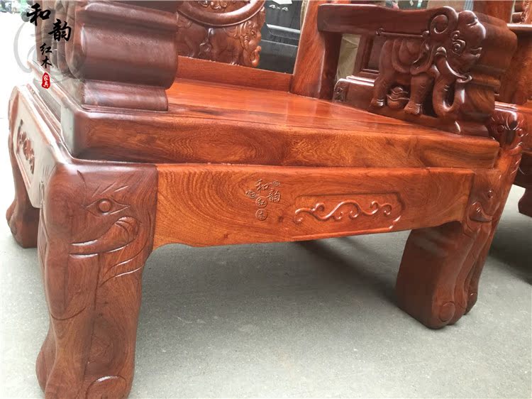 Gỗ hồng mộc Miến Điện Warring States voi sofa trái cây lớn gỗ hồng mộc phòng khách 12 cm đầu voi sofa đồ gỗ gụ - Bộ đồ nội thất kệ để tivi